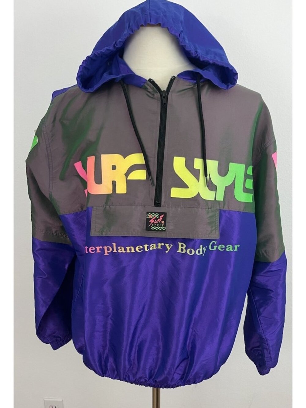 Vintage Surf Style Jacket Purple Iridescent Pullover Windbreaker Men’s L Nylon